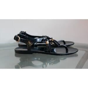 Coach‎ Helma Jelly Thong Sandals Women's 6B Black Patent Leather Buckle Tassel